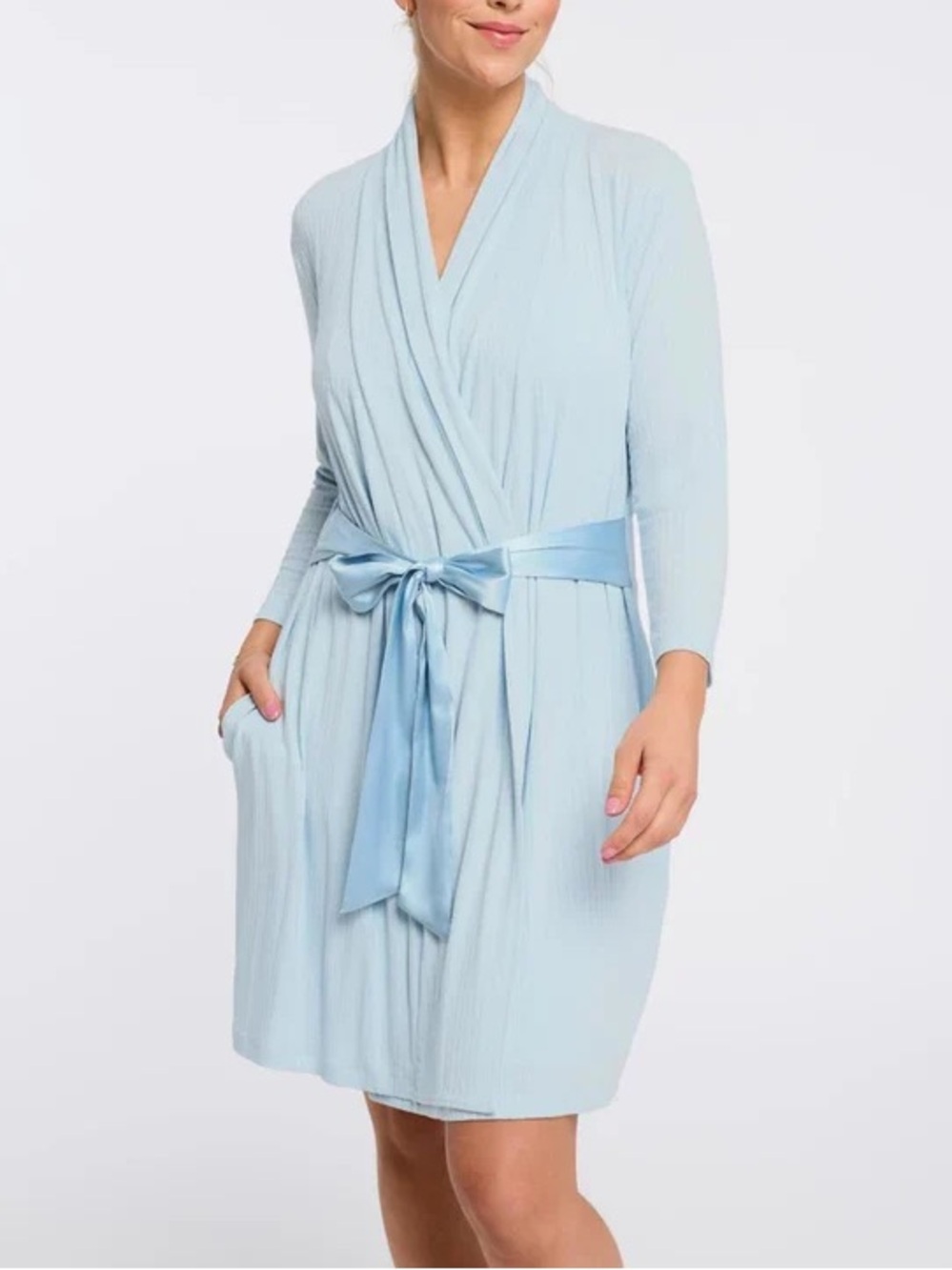 Fleur’t Iconic Ribbed Robe Blue Lagoon Pointelle Size Medium/ Large NWT